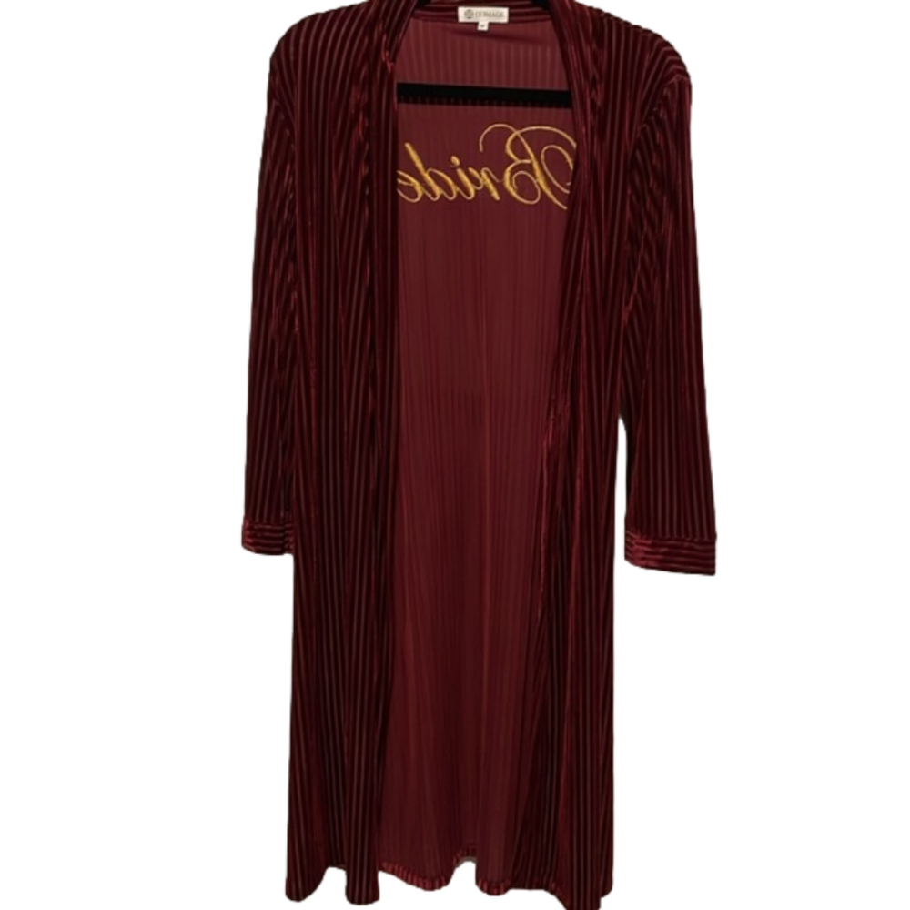 Boutique Velvet Robe Burgundy Embroidered Women Medium Bride Bachelorette Gift - Picture 4 of 8